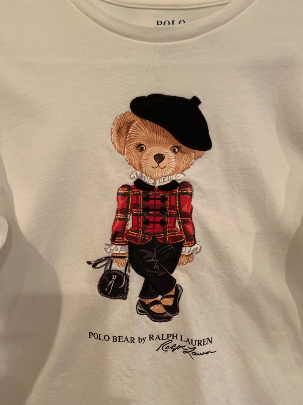Polo Ralph Lauren Girl's Off White Long Sleeve Polo Bear T-shirt Size XL/16 - Picture 2 of 11